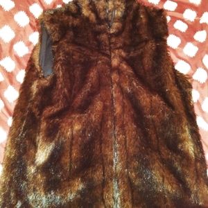 Brown faux fur zip up vest